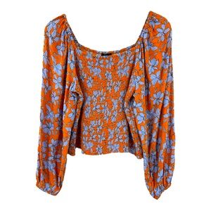 Jessica Simpson Scooped Neck Floral Milkmaid Fitted Bodice Bell Sleeves Top XL